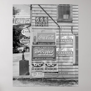 Signs on a General Store, 1938. Vintage Photo