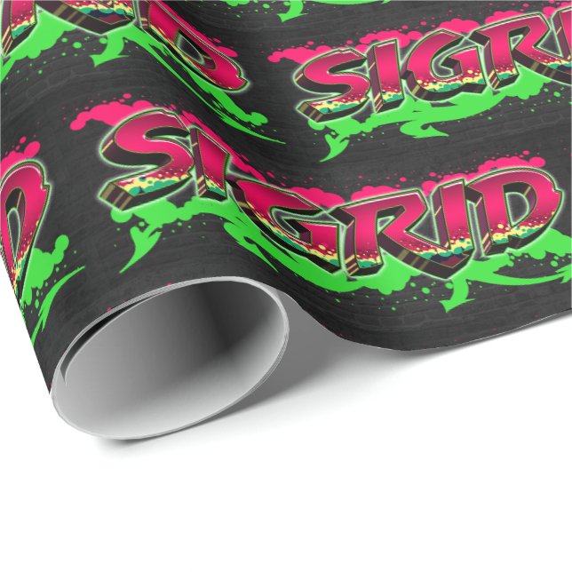 Sigrid first name name graffiti red green wrapping paper (Roll Corner)