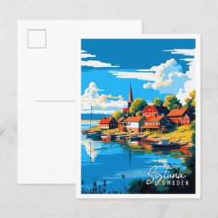 Sigtuna Sweden vintage travel illustration Postcard