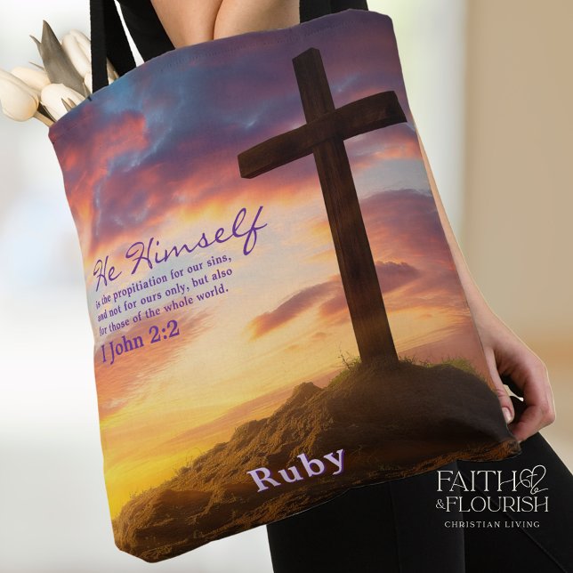 Sihouette Cross at Dusk Scripture Personalised Tote Bag (Creator Uploaded)