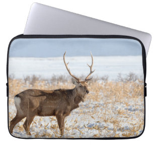 Sika Stag In a Snowy Field   Japan Laptop Sleeve