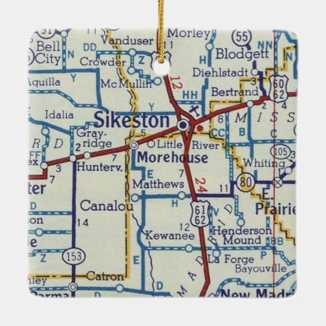 Sikeston MO Vintage Map Ceramic Ornament (Back)