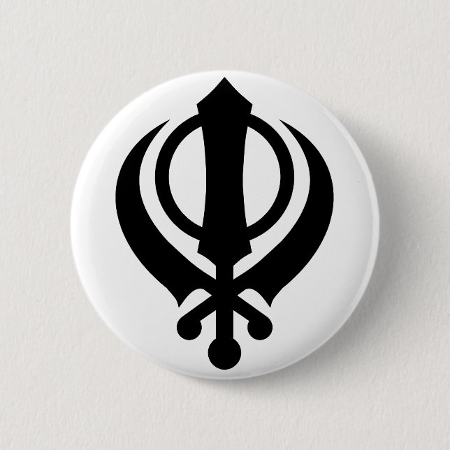 Sikh Khanda Black 6 Cm Round Badge (Front)