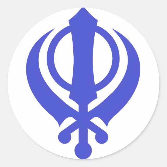 Sikh Khanda Blue Classic Round Sticker (Front)