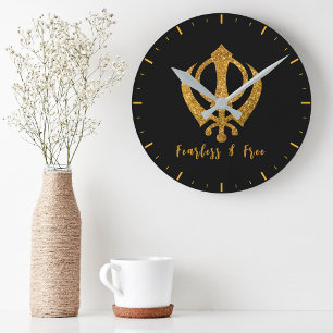 Sikh Khanda "Fearless & Free"  Round Clock
