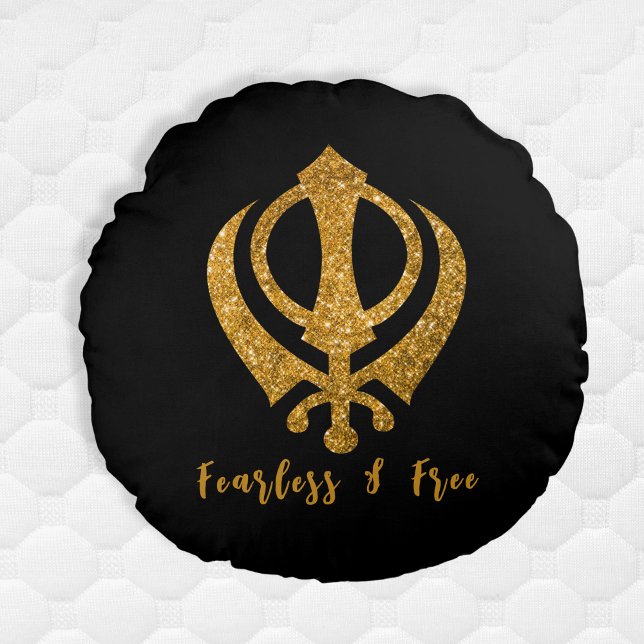 Sikh Khanda "Fearless & Free"  Round Cushion (Creator Uploaded)