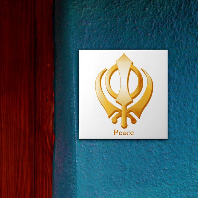 Sikh Symbol Ceramic Tile (Gold Khanda Ceramic Tile symbol of the Sikh religion. Customize with your text.)