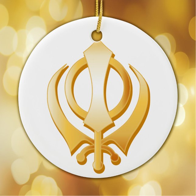Sikh Symbol Ceramic Tree Decoration (Golden Khanda, faith symbol of the Sikh religion. Peace.)