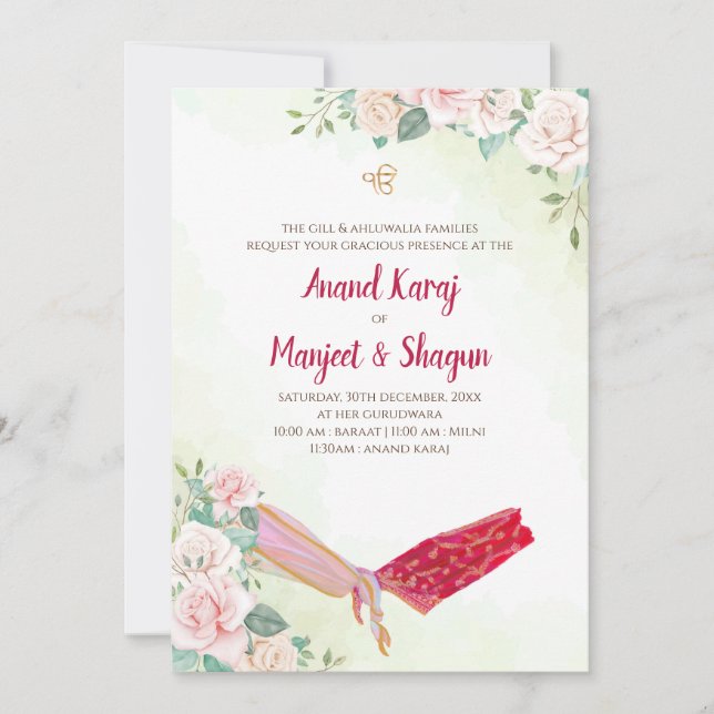Sikh wedding invitation & Anand Karaj cards (Front)
