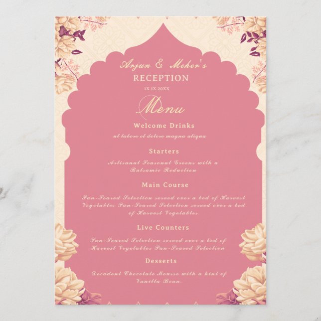 Sikh Wedding Reception Menu | budget Flat Menu (Front)
