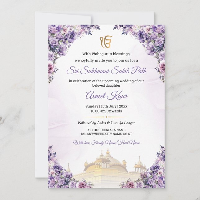 Sikh Wedding Sukhmani Sahib Path Invitation (Front)