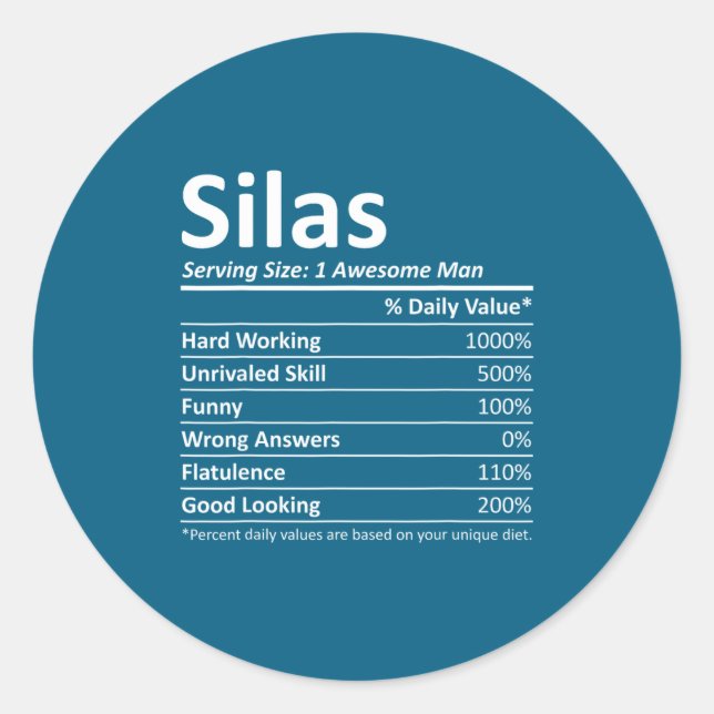 Silas Nutrition Funny Birthday D Name G  Classic Round Sticker (Front)