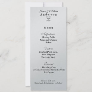 Silberne Eis-Menü-Karte für Hochzeiten u. Gala Invitation