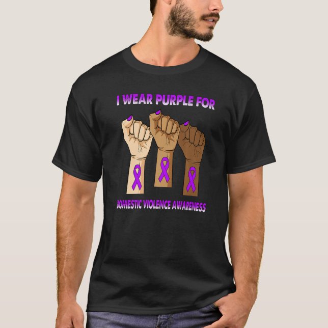 Silence Hand I Wear Purple For Domestic Violence A T-Shirt (Front)