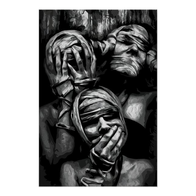 Silenced Shadows: Abstract Faces Poster (Front)