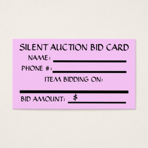 Silent Auction Bid Card