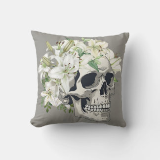 Silent Bloom: Skull & White Lilies Cushion