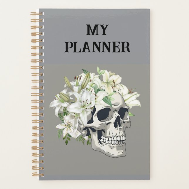 Silent Bloom: Skull & White Lilies Planner (Front)