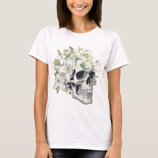 Silent Bloom: Skull & White Lilies T-Shirt