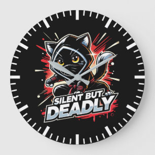 Silent But Deadly - Cute Funny Ninja Cat Large Clock