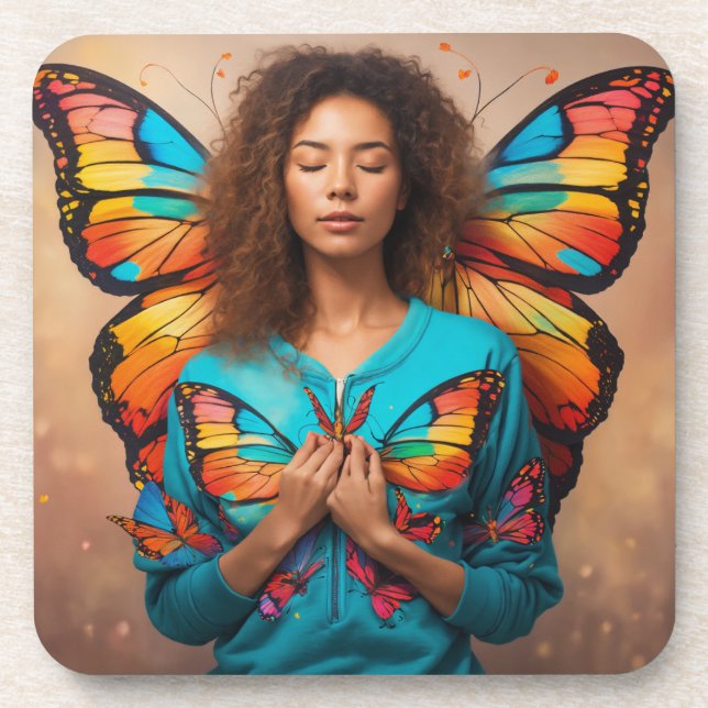 "Silent Butterfly Girl Hard Plastic Coaster" Coaster (Front)