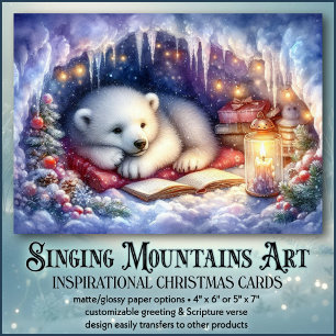Silent Christmas Night Cute Bear & Book Christian  Holiday Card