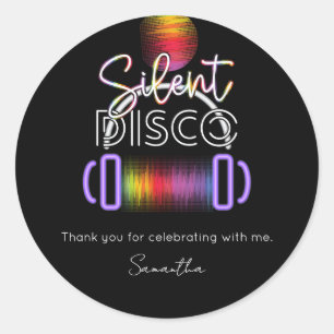 Silent Disco Neon Headphones Adult Birthday Party Classic Round Sticker