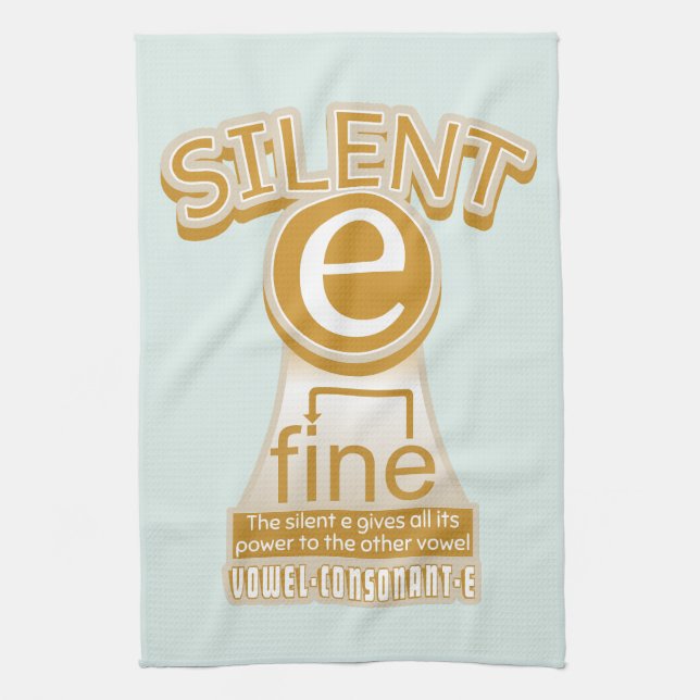 Silent E English Language Phonics Rule Tea Towel (Vertical)