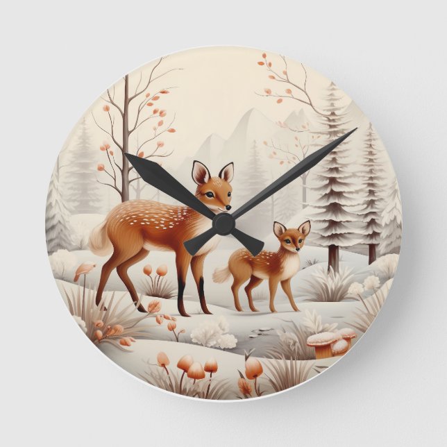 Silent Forest Christmas Round Clock (Front)