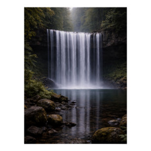Silent Forest Waterfall – Calm Nature Landscape Poster