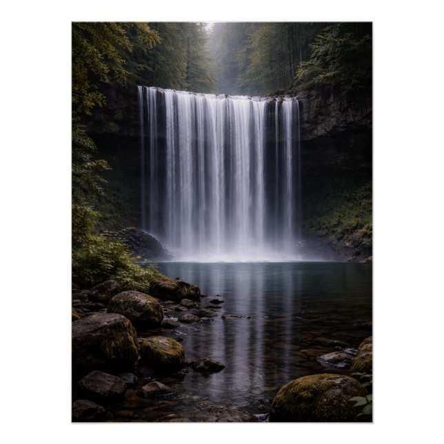 Silent Forest Waterfall – Calm Nature Landscape Poster (Front)