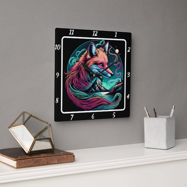 Silent Fox Above the Peaks Square Wall Clock (Office)