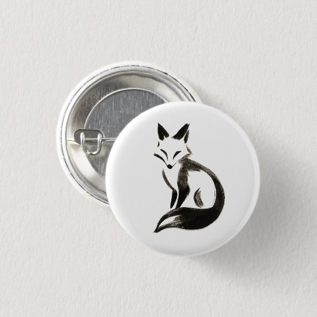 Silent Fox – Minimalist Ink Brush Design on  3 Cm Round Badge (Front & Back)