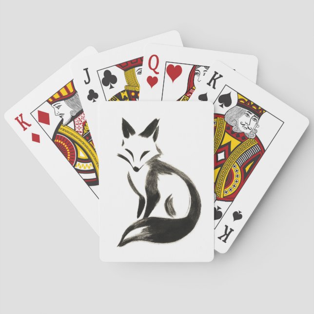 Silent Fox – Minimalist Ink Brush on Playing Cards (Back)