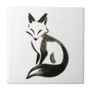 Silent Fox – Minimalist Ink Brush on Tile