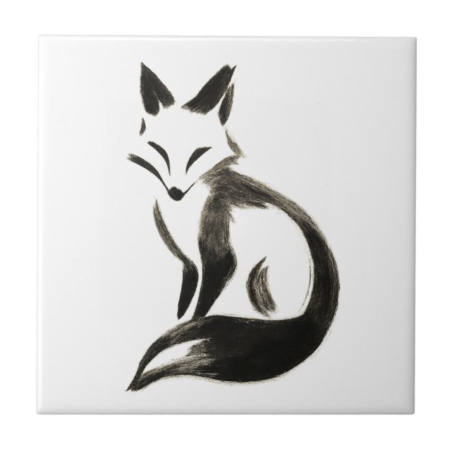 Silent Fox – Minimalist Ink Brush on Tile (Front)