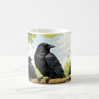 Silent Gathering – Crows on a Park Branch Coffee Mug