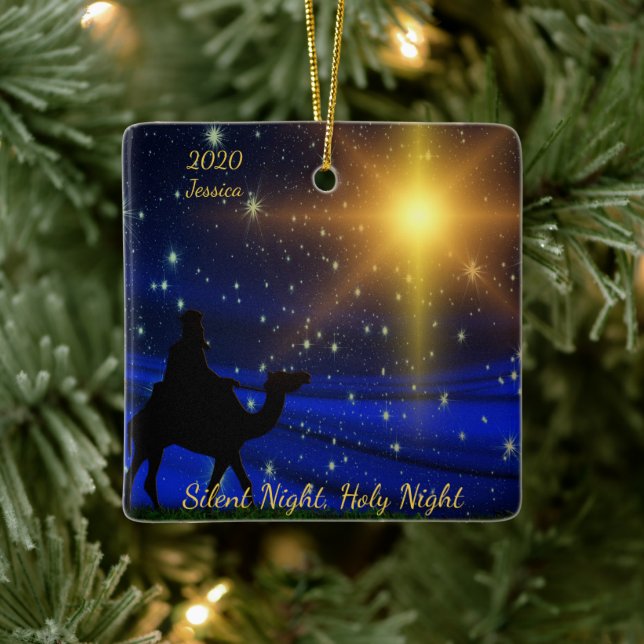 Silent Holy Night Personalised Name Year Christmas Ceramic Ornament (Tree)