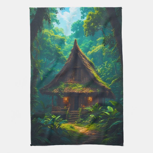 Silent House in the Tropical Forest Tea Towel (Vertical)