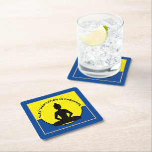 SILENT Meditation in Progress & Buddha Mindfulness Square Paper Coaster