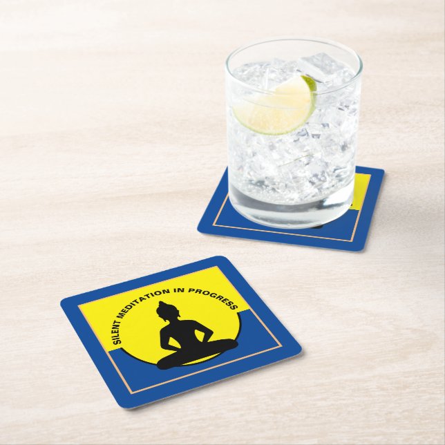 SILENT Meditation in Progress & Buddha Mindfulness Square Paper Coaster (Insitu)