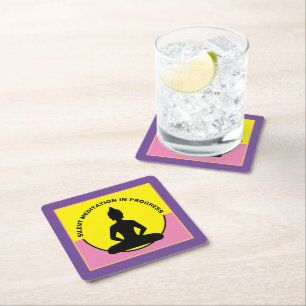 SILENT Meditation in Progress & Buddha Mindfulness Square Paper Coaster