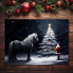 Silent Night - Beautiful Horse and Santa Christmas Holiday Card
