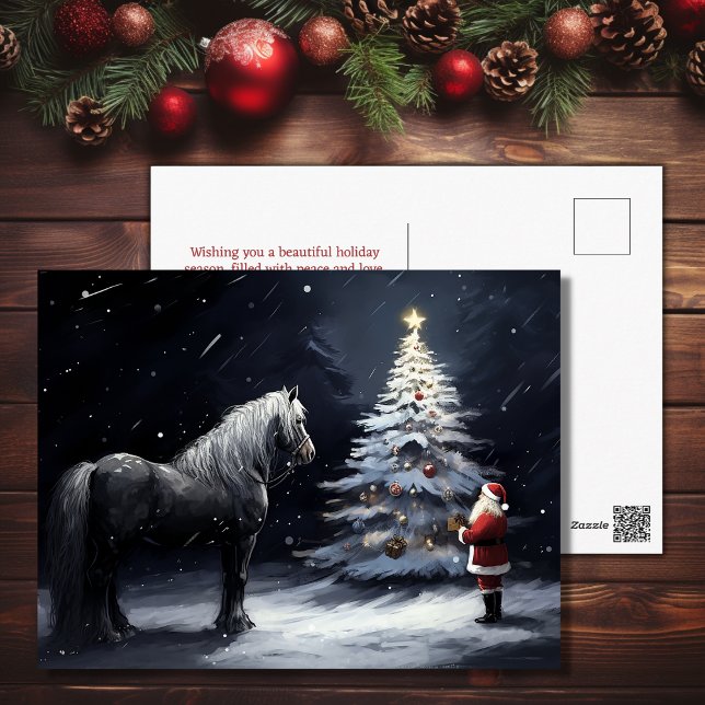 Silent Night - Beautiful Horse and Santa Christmas Holiday Postcard (Silent Night - Beautiful Horse and Santa Christmas Holiday Postcard)