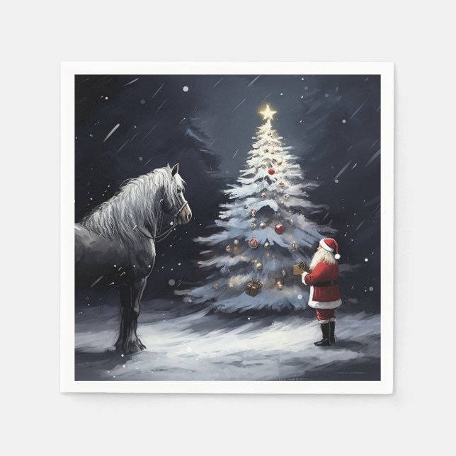 Silent Night - Beautiful Horse and Santa Christmas Napkin (Front)