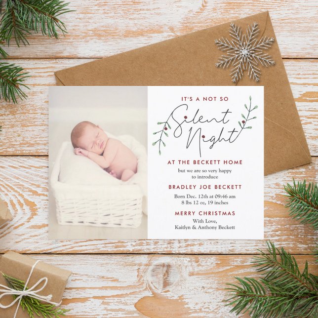 Silent Night Birth Announcement Holiday Card (Creator Uploaded)