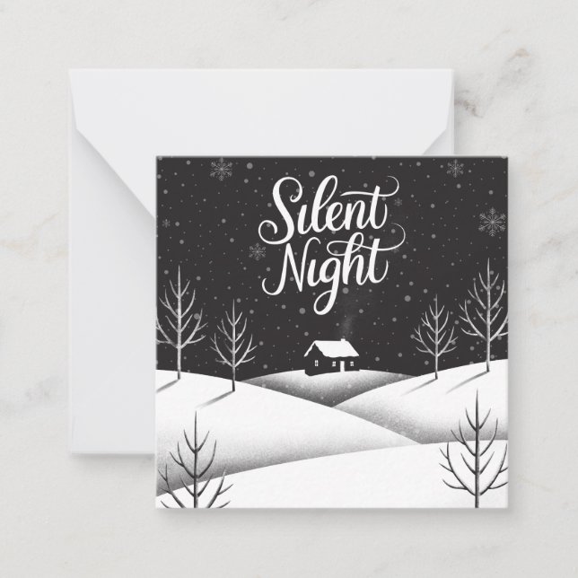Silent Night Black and White Mini Christmas Card (Front)