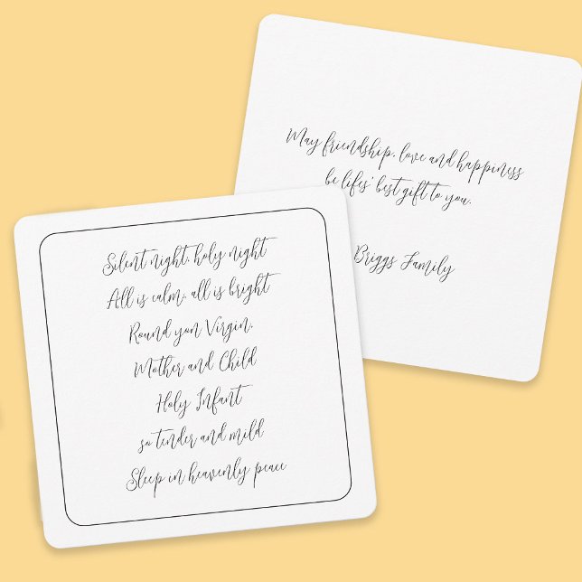 Silent Night Carol Lyrics Script Christmas Holiday Card (Front and back view)