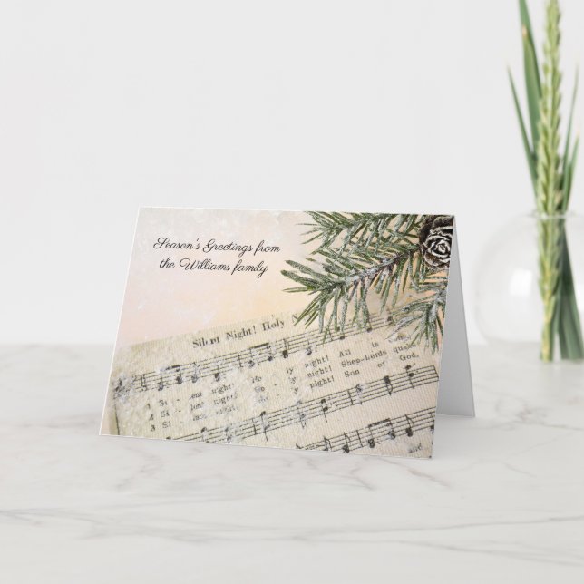 Silent Night Christmas Carol music in snow Holiday Card (Front)