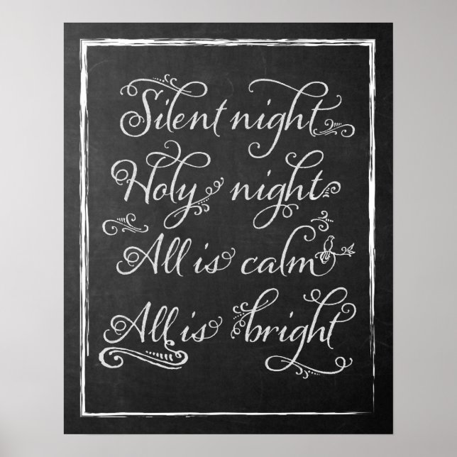 Silent Night Christmas Chalkboard Art Poster (Front)